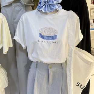 韩版夏季新款十三行宽松圆领印花设计通勤休闲百搭套头短袖T恤衫