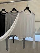 裸感微透糯软亲肤蝙蝠袖 冰丝面膜防晒罩衫 t恤女夏季 百搭上衣慵懒