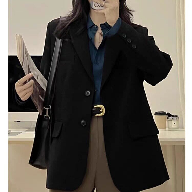 小个子西装外套女款春秋新款韩版宽松休闲炸街今年流行黑色西服