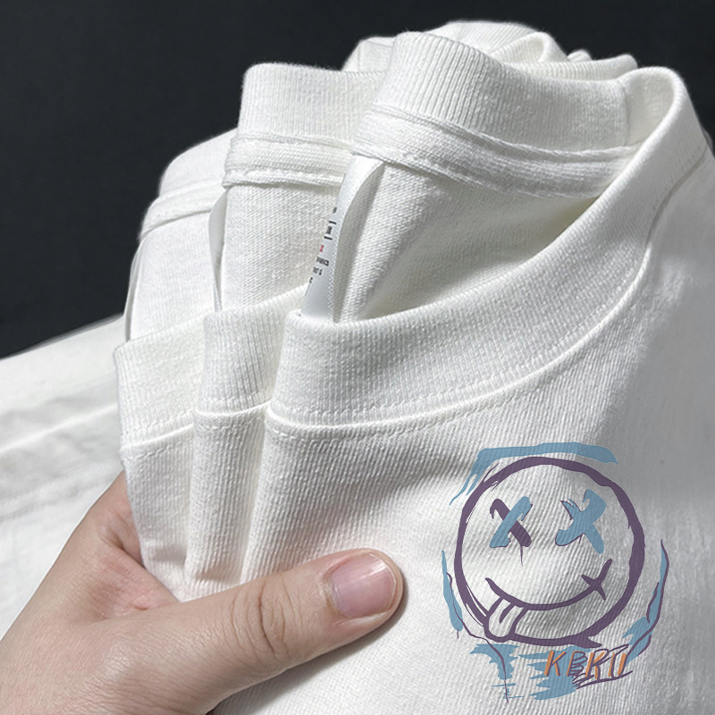 230g克莱因蓝重磅纯棉印花短袖T恤男夏季衣服情侣宽松内搭打底衫