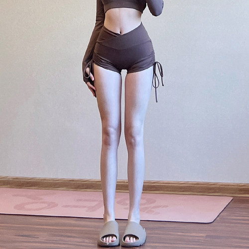 欧美高腰蜜桃臀健身短裤女绑带
