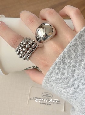 ins博主同款冷淡风圆球戒指女韩系简约高级感开口指环宽版食指戒