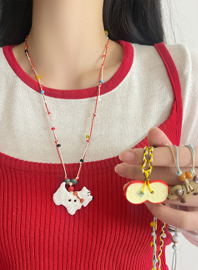 可爱陶瓷腊肠小狗吊坠项链女