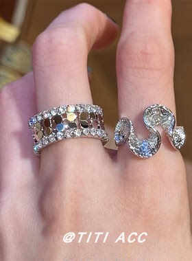 银色爆闪碎冰冰亮片戒指女