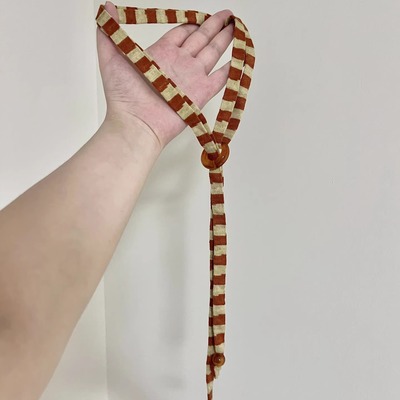 超独特！复古红色条纹丝巾项链长条窄版颈部配饰女轻奢高级感颈链
