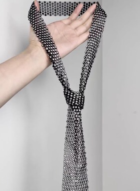 欧美风轻奢闪亮锆石长款复古项链女网红毛衣链黑白色锁骨链脖颈链