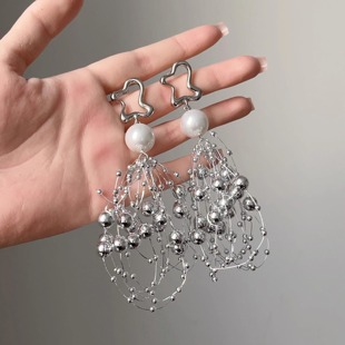 法式 耳饰 复古夸张圆球满天星耳环女超仙优雅设计感耳钉不规则长款