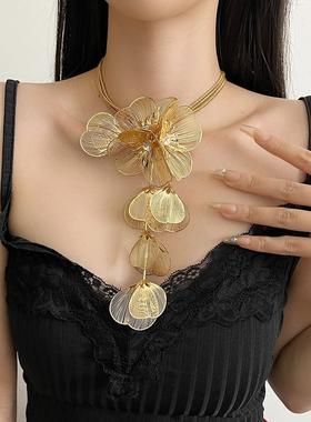 高级感金色花朵镂空项链女小众