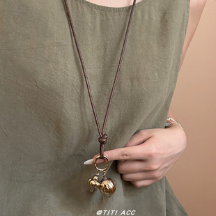 金色吊坠长款蜡绳项链女款时髦小众高级感毛衣链简约百搭气质配饰