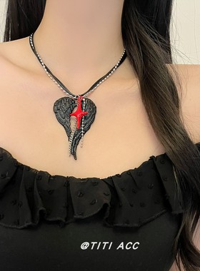 复古天使之翼黑色翅膀项链