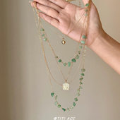 vintager中古天然石串珠吊牌项链女复古民族风多层叠戴锁骨链配饰