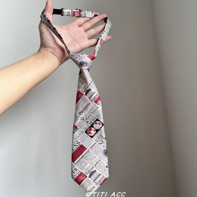 韩版复古画报印花短款免打领带女款配饰时尚百搭高级感衬衫装饰品