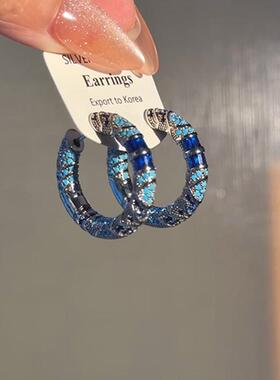 蓝色系珐琅耳圈女复古重工气质高级感耳环轻奢小众民族风耳钉耳饰