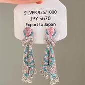 重工满钻彩色丝绸耳环女轻奢高级感精致锆石流苏长款 耳钉气质耳饰