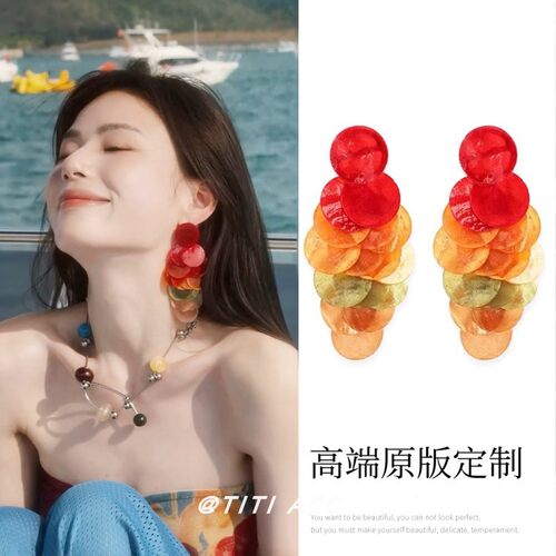 彩色贝壳耳环2026新款爆款高级感