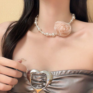 法式浪漫珍珠花朵锁骨链颈链女