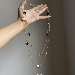 老钱风复古双层叠戴金属项链女高级感气质法式 毛衣链配饰 颈链长款