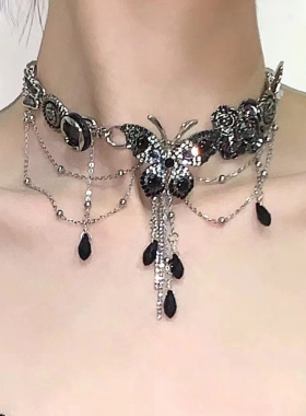 尼古拉蝴蝶水晶流苏项链女轻奢