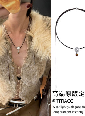 多戴法虎眼球吊坠长款蜡绳项链女ins风百搭轻奢高级感锁骨链配饰