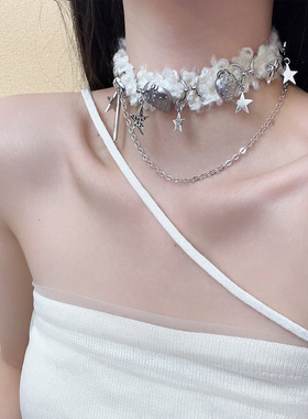 草莓星星拼接毛绒项链女小众设计