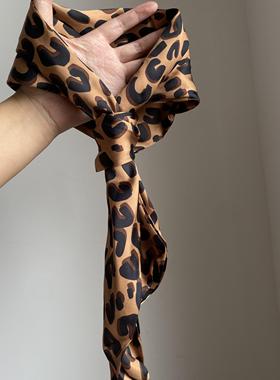 复古豹纹长条玫瑰花丝巾项链女2025新款辣妹小众百搭领巾围脖颈链