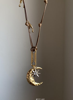 中古vintage金色月亮八芒星项链