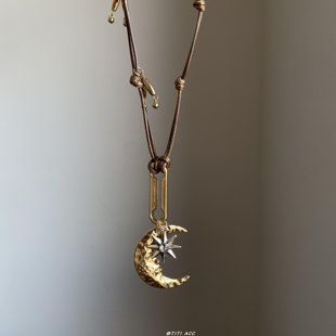 中古vintage金色月亮八芒星吊坠项链女小众设计感毛衣链独特配饰