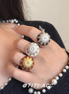 欧美复古夸张雏菊珐琅釉圆形耳环女轻奢高级感独特耳钉夸张耳饰潮