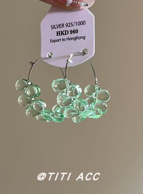 冰透绿色水晶串珠耳环新款夏日小清新简约百搭出游度假风耳圈耳饰