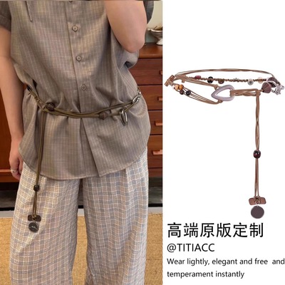 扣棕榈果竹节串珠腰链波西米亚民族风配饰女腰绳系带复古装饰裙子