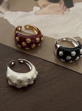 小众高级感花朵图案戒指女复古滴油开口指环个性设计食指戒配饰潮