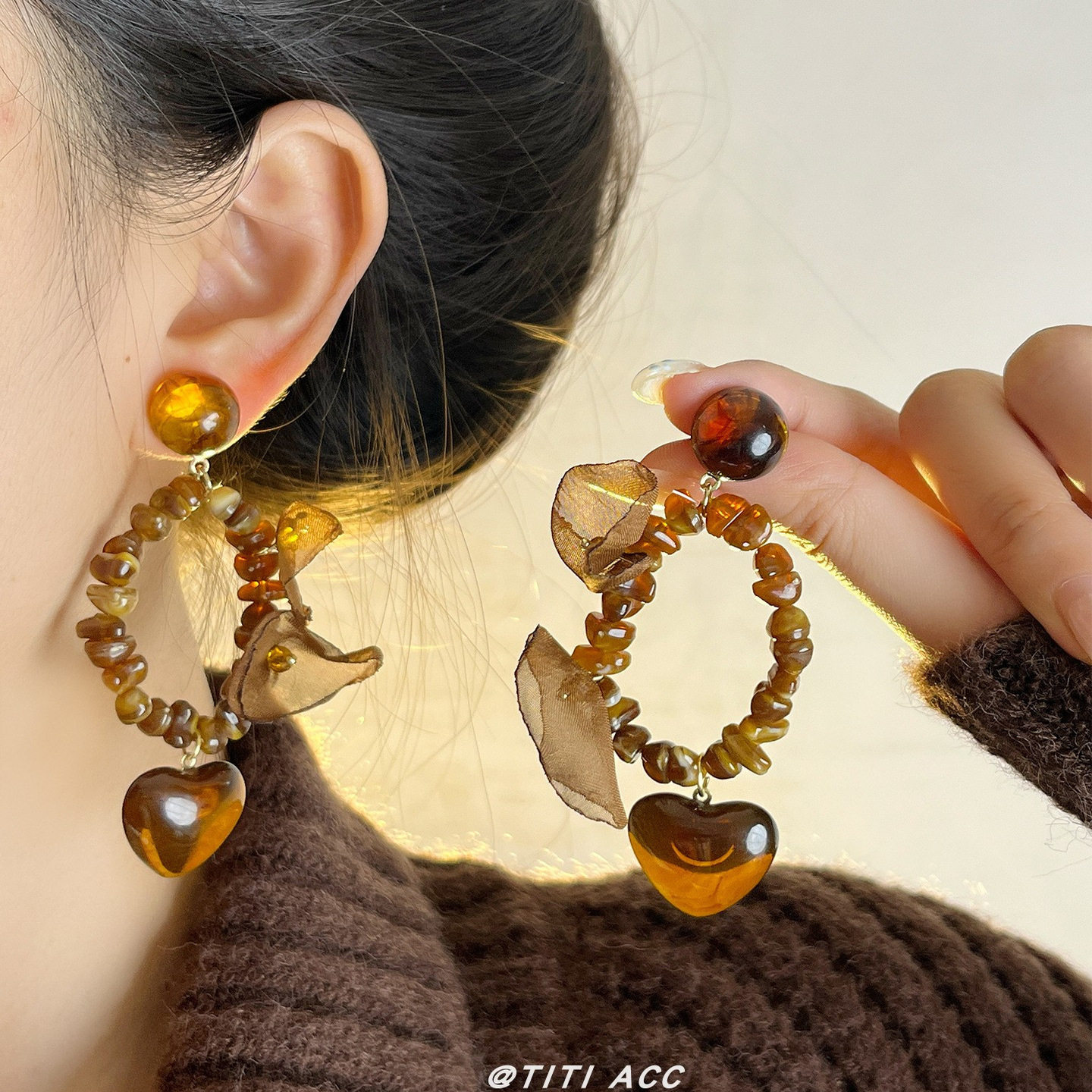 落叶秋实~复古美拉德花朵流苏耳环女2025新款小众高级感耳钉耳饰