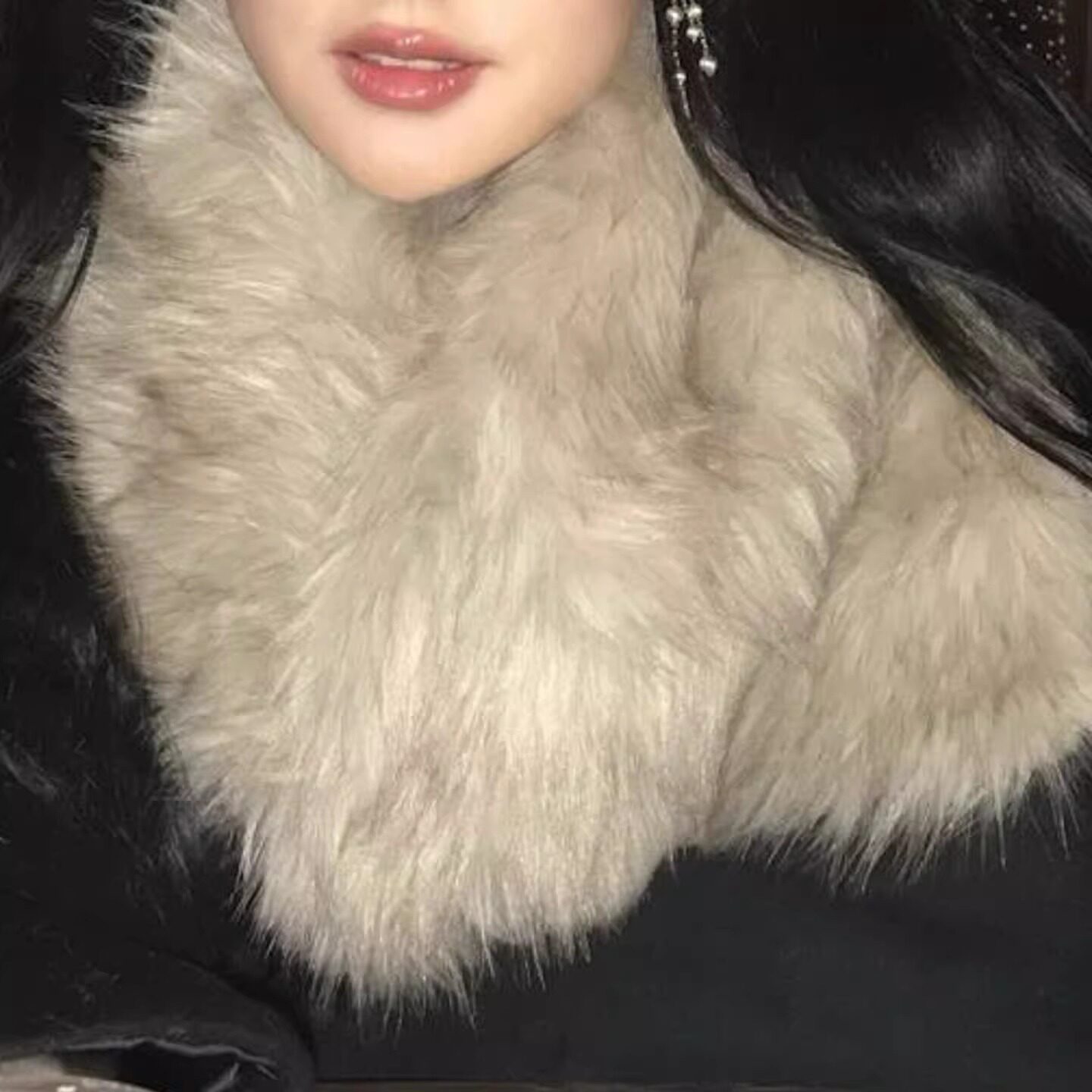 耳朵仔子同款棕灰色仿皮草围巾女冬季保暖毛领围脖仿狐狸毛披肩新