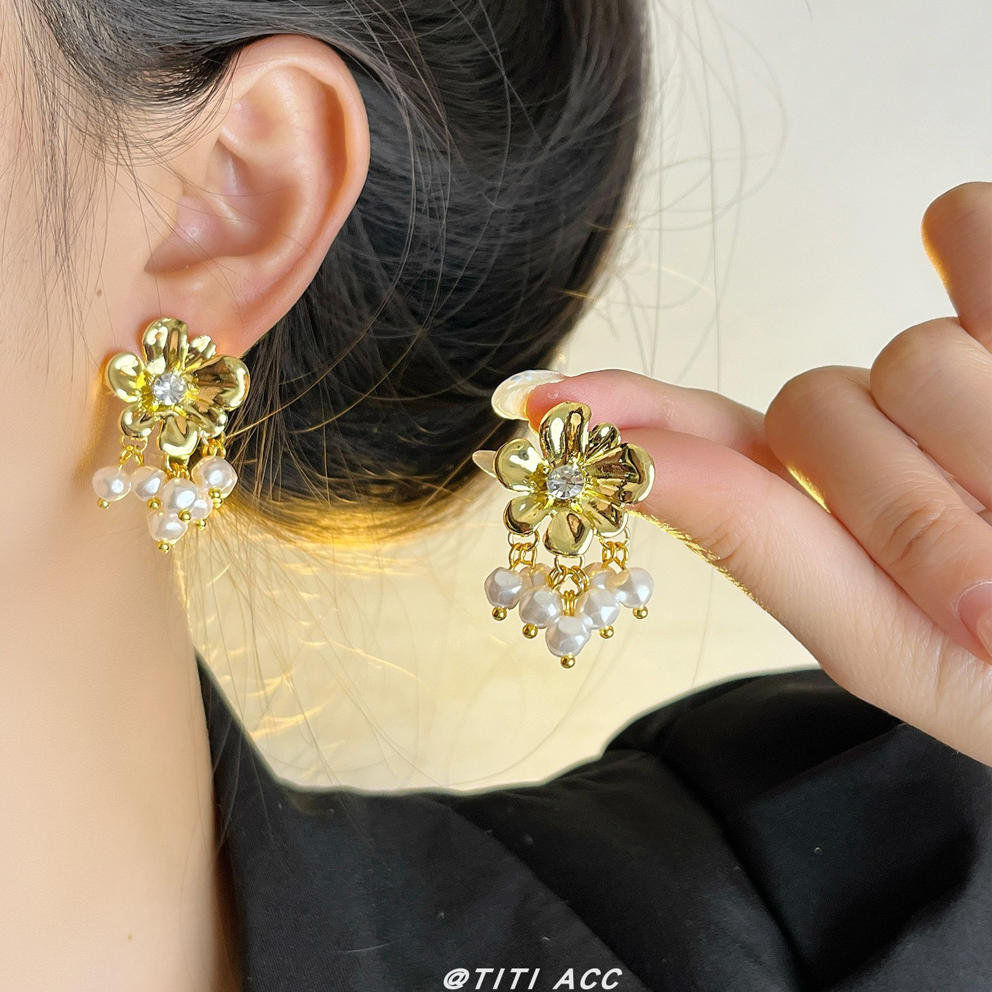 法式优雅金属小花珍珠流苏耳环2025新款爆款圈圈耳饰精致时尚耳钉