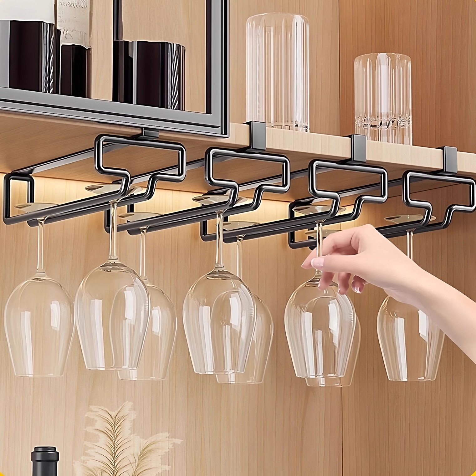 枪灰红酒杯架免打孔倒挂酒柜高脚杯收纳架子家用轻奢高档悬挂架,餐饮具,酒架,淘宝优惠券,粉丝福利购,淘宝优惠卷