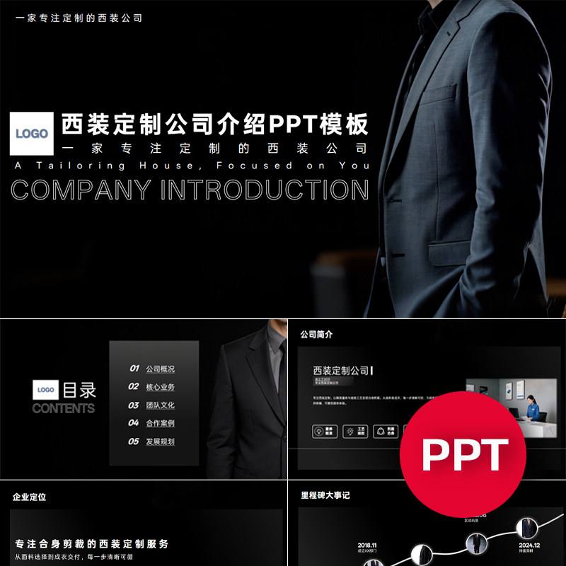 一份22页西装定制公司企业宣传介绍PPT模板ppt课件素材