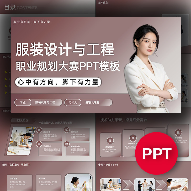 服装设计与工程专业职业生涯规划大赛PPT模板大学生职规赛ppt
