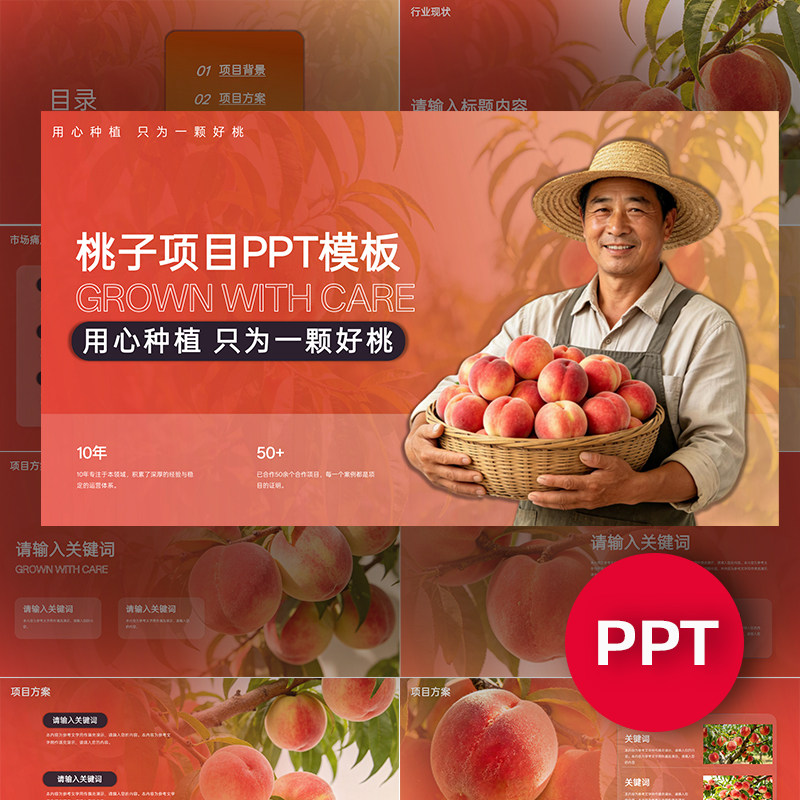 桃子PPT桃项目公司企业介绍ppt模板水果农业种植汇报答辩路演课件