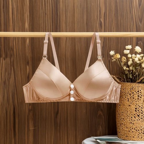 双面100%桑蚕丝前开扣真丝内衣女夏季超薄款防凸点文胸透气显小