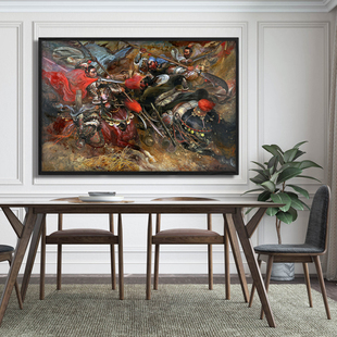 客厅玄关装饰画餐厅沙发背景墙挂画王可伟中国古典三国三英战吕布