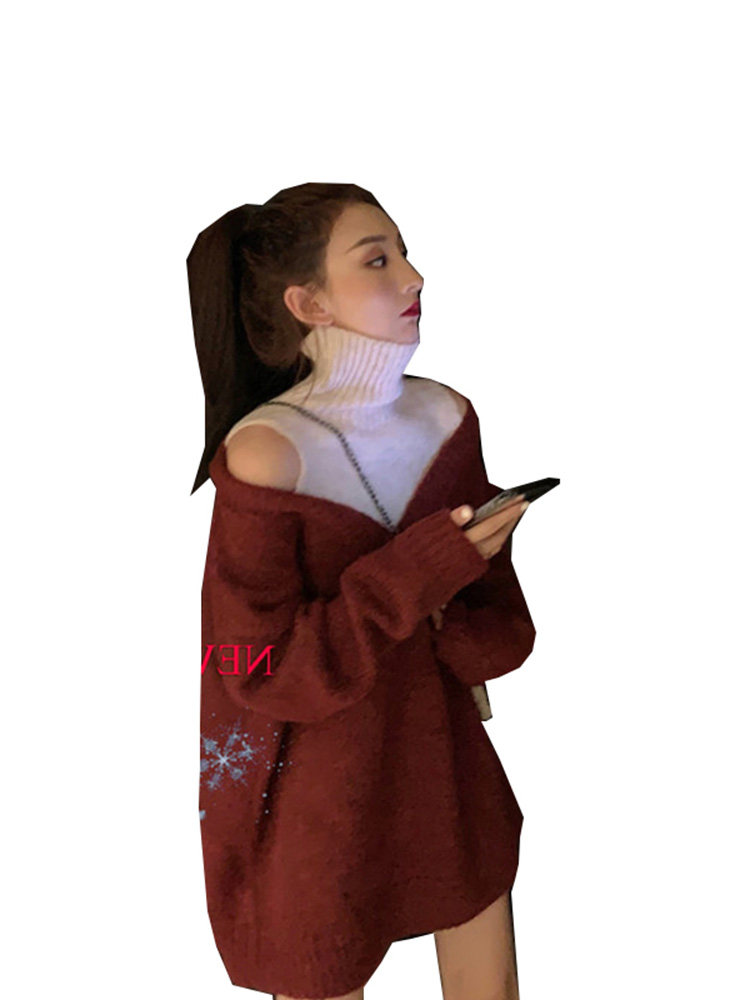 EXPLOSIVE FASHION TREND OFF-THE-SHOULDER FAKE TWO HIGH-NECKED NICHE DESIGN SENSE OF MID-LENGTH VERY FAIRY TOPS
