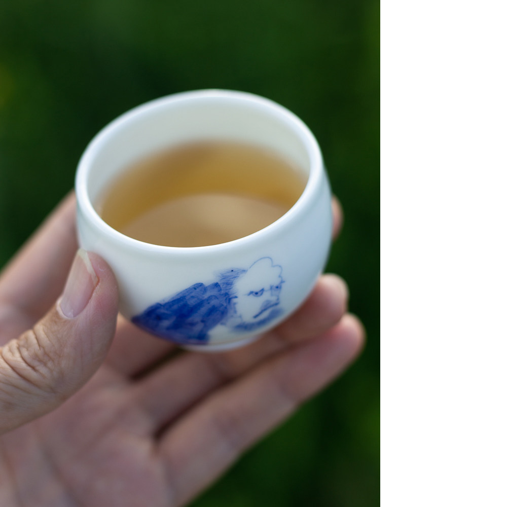 达摩青花手绘主人杯白瓷