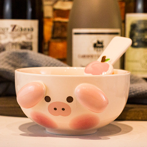 可爱陶瓷碗家用儿童甜品早餐燕麦片碗卡通小猪微波炉个人专用沙拉