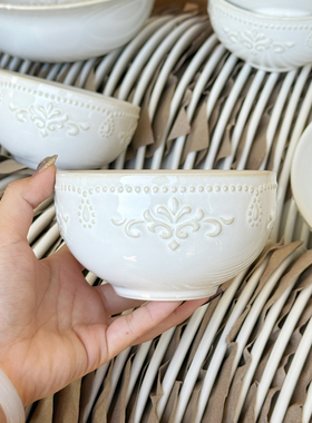 浮雕花纹精致高档陶瓷碗碟套装米饭碗吃饭碗汤碗陶瓷复古汤盘菜盘