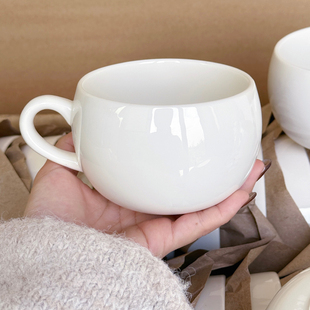 德化陶瓷马克杯大肚杯圆润光滑水杯办公室用咖啡杯下午茶拿铁拉花
