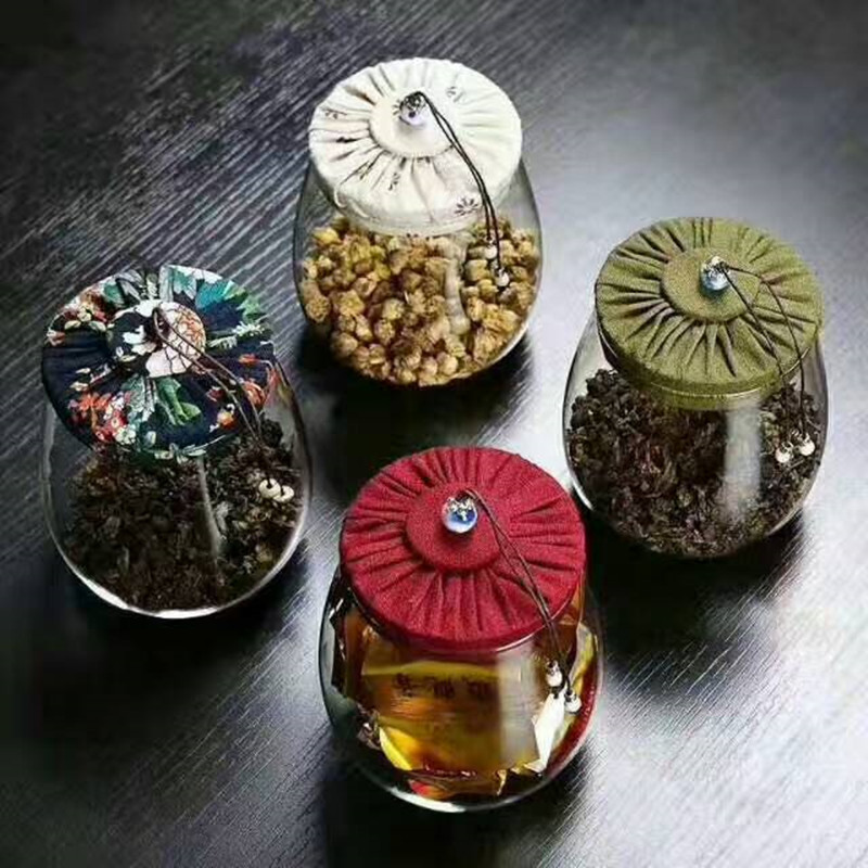 大号玻璃茶叶罐复古布盖