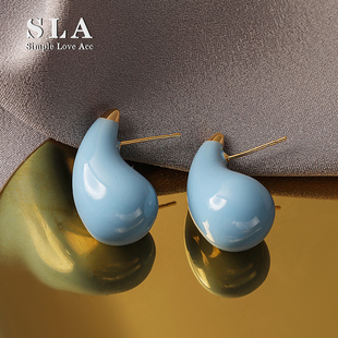 水滴几何高级感滴釉银百搭简约银针耳环女 八折 新品