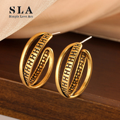 复古色 SLA私家 2025年新款 H字母交叉ins欧美网红耳圈银针耳环女