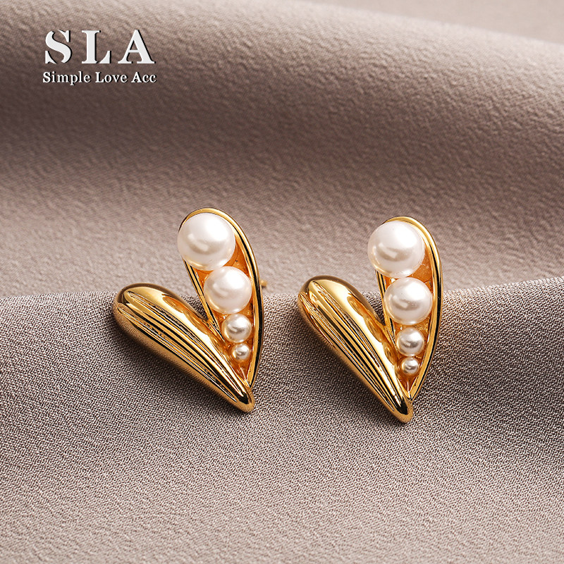 Simple Love Acc私家  法式爱心设计珍珠精致轻奢气质银针耳环女