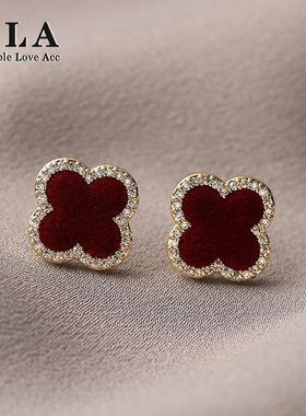 Simple Love Acc私家 高级中国红色香风百搭植绒锆石银针耳环女潮